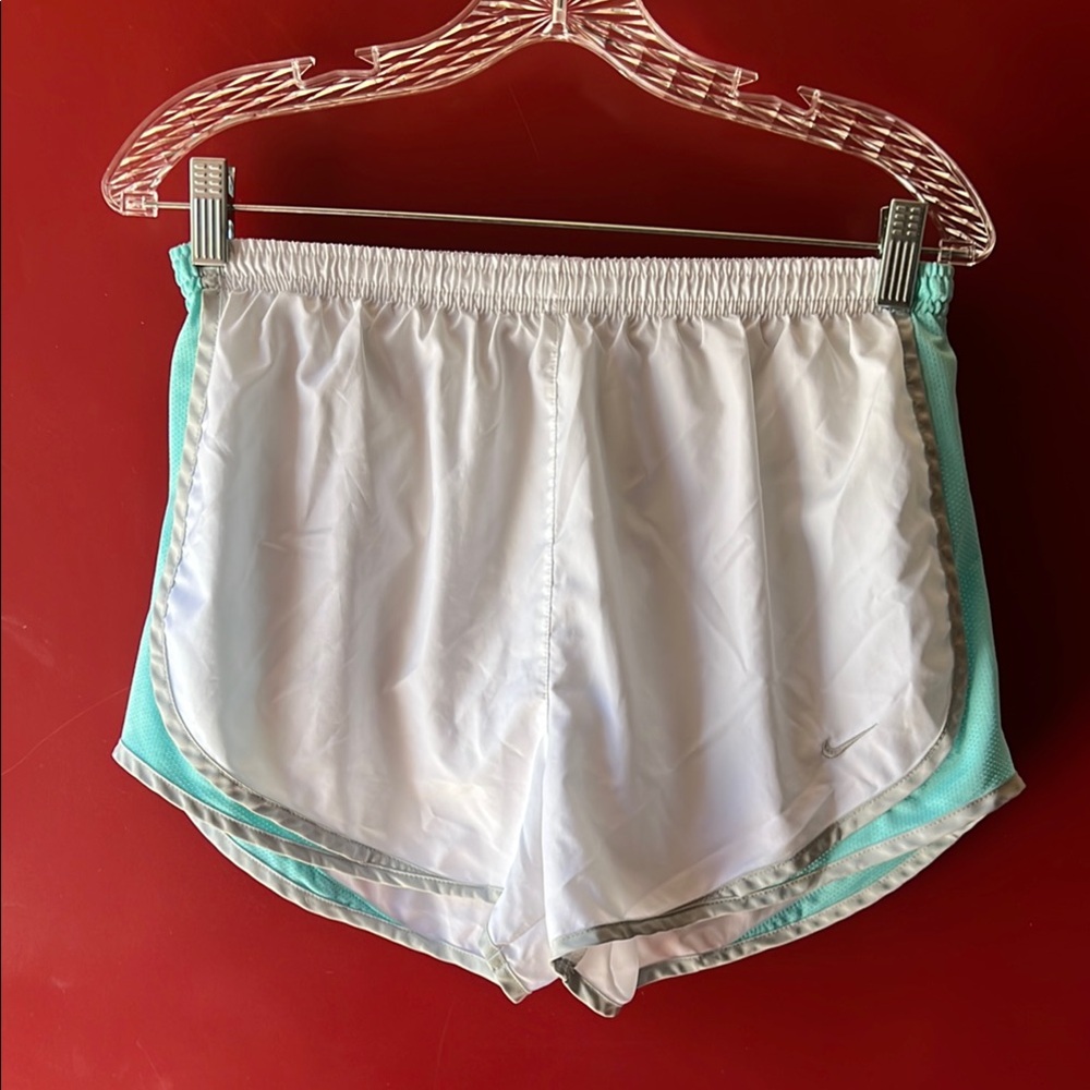 Nike White and Green Athletic Shorts Lightweight Design